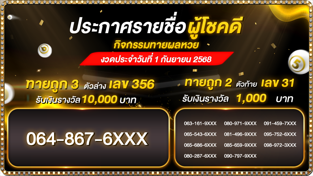 ประกาศรายชื่อกิจกรรมทายหวย