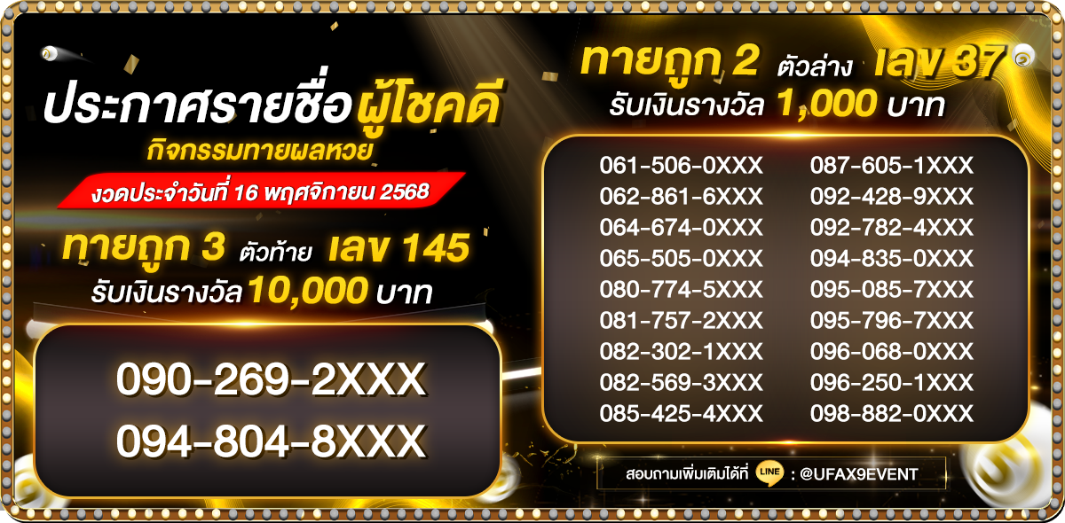 ประกาศรายชื่อกิจกรรมทายหวย